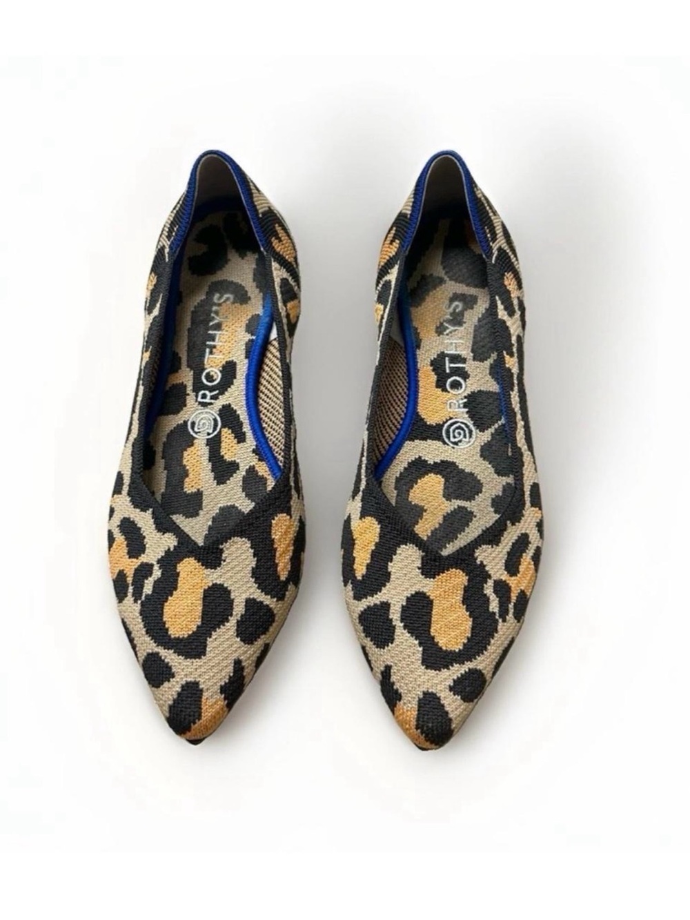 Rothy's Leopard Print Pointed Toe Flats in Tan and Black